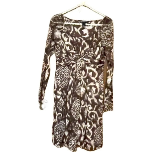 INC. International Concepts Petite EUC Brown and White w/ Sheer sleeve - Picture 1 of 6